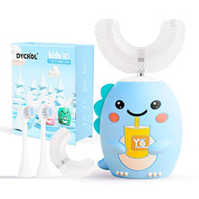 Load image into Gallery viewer, Kids U Shaped Electric Toothbrush with 4 Brush Heads, Ultrasonic Autobrush Toothbrush Kids with 5 Modes, Cartoon Dinosaur 360-Degree Cleaning IPX7 Waterproof Design (2-6 Age (Blue))
