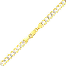 Load image into Gallery viewer, LoveBling 10K Yellow Gold 8mm 24" Solid Pave Two-Tone Curb Chain Necklace with White Gold Pave Diamond Cut, with Lobster Lock
