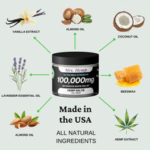 Load image into Gallery viewer, 100,000 MG Hemp Extra Strength Healing Salve | Ideal for Hips, Joints, Neck, Back, Elbows, Fingers, Hands, and Knees. 100% Natural - Proudly Made in USA…

