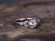 Load image into Gallery viewer, 6.5mm Round Cut 1ct Engagement ring,925 sterling silver stacking wedding band,CZ Bridal ring,Retro vintage,marquise bezel,white gold plated,Man Made diamond CZ ring,any size
