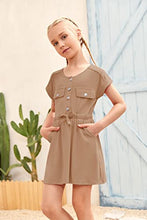 Load image into Gallery viewer, FISACE Girls Kids Dress Short Sleeve Bow Tie Button Down Casual Dresses Summer Slim Waist Tops Khaki
