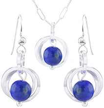 Load image into Gallery viewer, Simple Royal Blue Lapis Lazuli Real Gemstone 925 Sterling Silver Jewelry Gift Set for Women with Dainty Dangle Earrings and Pendant Necklace - 20"

