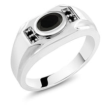 Load image into Gallery viewer, Gem Stone King 1.22 Ct Oval Black Onyx Black Diamond 925 Sterling Silver Men's Ring (Size 8)
