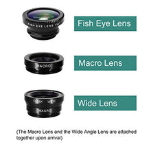 Load image into Gallery viewer, iPhone Lens,by Ailun,3 in 1 Clip On 180 Degree Fish Eye Lens+0.65X Wide Angle+10X Macro Lens,Universal HD Camera Lens Kit for iPhone 7/6s/6s Plus/6/SE/5/5s,Samsung,BlackBerry,Mobile Phone [Black]
