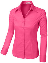 Load image into Gallery viewer, LE3NO Womens Tailored Long Sleeve Button Down Shirt with Stretch Fuchsia
