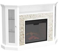 Load image into Gallery viewer, SEI Furniture Redden Faux Stone Convertible Electric Media Storage Corner Fireplace, Fresh White
