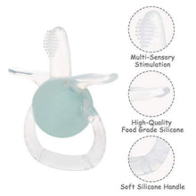 Load image into Gallery viewer, Eco inspired Baby Teething Toys Silicone Baby Rattle Handbell Teether with Pacifier Clip, Massage Gums &amp; Soothes Pain,BPA Free (3 Month+, Blue)
