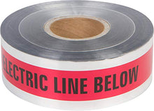 Load image into Gallery viewer, Morris Products Underground Electrical Foil Lined Caution Tape – 3" Width – Detectable From 12-24" Depths – Red – Printed with Caution Buried Electric Line Below – 1, 000'. Length
