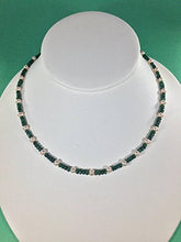 Load image into Gallery viewer, 925 Sterling Silver top Quality 4-5mm Stracking Green &amp; White Pearl and Emerald Necklace Round &amp; Rondelle, Faceted &amp; Smooth 16" for Mens, Womens, gf, bf &amp; Adult.
