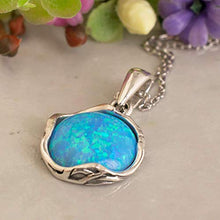 Load image into Gallery viewer, 925 Sterling Silver Blue Opal Necklace - Dainty 12mm Round Opal Gemstone Pendant, October Birthstone, Delicate Handmade Vintage Jewelry for Classy Women
