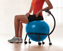 Load image into Gallery viewer, Gaiam Custom-Fit Balance Ball Chair - Exercise Stability Ball Adjustable Desk Chair for Home or Office with 55cm Yoga Ball, Air Pump, Exercise Guide and Satisfaction Guarantee, Blue
