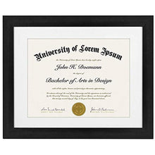 Load image into Gallery viewer, Americanflat 11x14 Black Diploma Frame | Displays 8.5x11 Diplomas with Mat or 11x14 Inch Without Mat. Shatter-Resistant Glass. Hanging Hardware Included!

