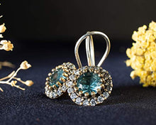 Load image into Gallery viewer, Ahura Mazda Collection Handmade Sterling Silver Aquamarine Earrings for Women, Genuine March Birthstone Filigree Jewelry with Small Crystal Zircon, 925 Handcrafted Aqua Blue Earring Gift
