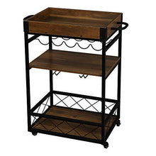 Load image into Gallery viewer, Bar Cart for The Home with Wine Rack, 3 Tier Kitchen Serving Carts with Wine Bottle Holder, Industrial Wine Cart on Wheels with Handle, Glass Bottle Holder and Wheel Locks, Rustic Brown
