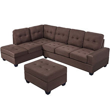 Load image into Gallery viewer, Sectional Sofa Sets with Chaise Lounge and Ottoman Storage 3-Seat Sofa Couch for Living Room Furniture (Red Brown)
