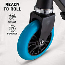 Load image into Gallery viewer, Mongoose Trace Youth/Adult Kick Scooter Folding and Non-Folding Design, Regular, Lighted, and Air Filled Wheels, Multiple Colors, Black/Blue, 100mm Wheels

