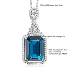 Load image into Gallery viewer, Gem Stone King 925 Sterling Silver London Blue Topaz Pendant Necklace For Women (9.10 Cttw, Emerald Cut 14X10MM, Gemstone Birthstone with 18 Inch Silver Chain)
