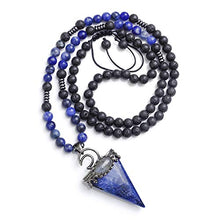 Load image into Gallery viewer, Jovivi 6mm Natural Sodalite Crystal Pendulum Necklace Lava Rock Labradorite Healing Chakra Triangle Pendulum Crystal w/Moon 25inches Adjustable
