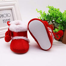 Load image into Gallery viewer, Infant Newborn Baby Girls Plus Velvet Warm Cotton Boots Winter Bandage Hairball Warm Booties (Red, Age:6~12 M)
