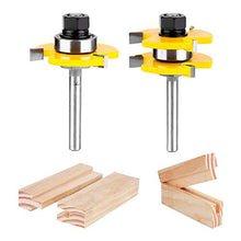 Load image into Gallery viewer, KOWOOD Tongue and Groove Set of 2 Pieces 1/4 Inch Shank Router Bit 3 Teeth Adjustable T Shape Wood Milling Cutter
