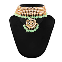 Load image into Gallery viewer, I Jewels Traditional Kundan &amp; Mint Pearl Choker Necklace Set for Women (K7058Min)
