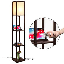Load image into Gallery viewer, Brightech Maxwell Shelf Floor Lamp w. Wireless Charging Station, USB Port &amp; Outlet - Column Lighting For Bedrooms, Offices &amp; Living Rooms - Contemporary Skinny Nightstand &amp; Tower Light - Brown
