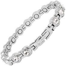 Load image into Gallery viewer, MagnetRX® Women’s Magnetic Therapy Bracelet - Arthritis &amp; Carpal Tunnel Pain Relief Crystal Bracelets for Women - Adjustable Length with Sizing Tool (Silver)
