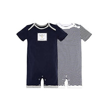 Load image into Gallery viewer, Burt's Bees Baby Baby Boys' Short Sleeve Rompers 2pack, 100% Organic Cotton Onepiece Coverall Baby and Toddler Layette Set, Midnight Honey Bee, 03 Months US
