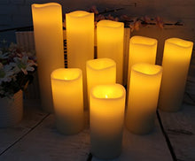 Load image into Gallery viewer, Vinkor Flameless Candles Battery Operated Candles 4" 5" 6" 7" 8" 9" Set of 9 Ivory Real Wax Pillar LED Candles with 10-Key Remote and Cycling 24 Hours Timer
