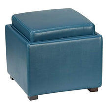 Load image into Gallery viewer, Cortesi Home Mavi Storage Tray Ottoman in Bonded Leather 17.5" Deep Turquoise Blue
