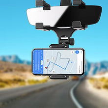 Load image into Gallery viewer, Car Rear View Mirror Phone Mount, Universal 360° Rotation Expandable Car Phone Holder Cradle for Most Mobile Phone Devices iPhone 13/13 Pro/12/11/XS/XR/8 Plus, Samsung Galaxy, GPS Google Map
