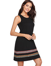 Load image into Gallery viewer, Romwe Women's Summer Boho Sleeveless Embroidered Hem Loose Casual Tank Dress Black M

