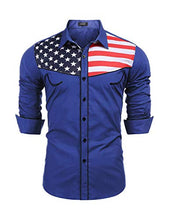 Load image into Gallery viewer, COOFANDY Men's Casual American Flag Dress Shirts Patriotic Western Long Sleeve Shirt Blue
