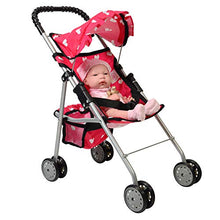 Load image into Gallery viewer, The New York Doll Collection My First Doll Stroller with Basket &amp; Heart Design Foldable Doll Stroller, Pink
