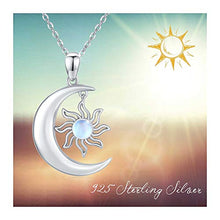 Load image into Gallery viewer, Moon Necklace Sterling Silver Rainbow Moonstone Necklace Crescent Moon and Sun Pendant Moonstone Unisex Jewelry Gift for Women Men Teen Girlfriend
