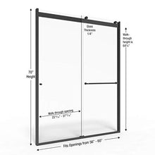 Load image into Gallery viewer, Basco RTLH05B6070CLWI Rotolo Sliding Shower Door, Matte Black, 56-60 in. Wide x 70 in. high, Clear

