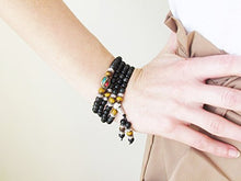 Load image into Gallery viewer, Om Shanti Crafts Mala Beads Stretch Bracelet Black Obsidian &amp; Yellow Tiger Stone, Buddhist Prayer Beads, Yoga Bracelets, Wear for Daily Meditation &amp; Spiritual Growth, 6mm Meditation Beads, Unisex
