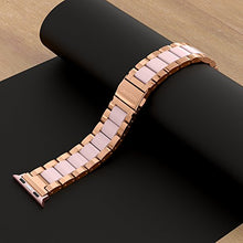 Load image into Gallery viewer, Wearlizer Compatible with Apple Watch Band 38mm 40mm Fashion Wristbands Womens for iWatch SE Stainless Steel and Resin Replacement Metal Clasp Strap, Series 6 5 4 3 2 1 Sport-Dark Rose Gold+Pink

