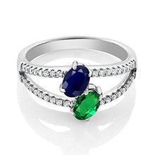 Load image into Gallery viewer, Gem Stone King 925 Sterling Silver Blue Sapphire and Green Simulated Emerald 2-Stone Women's Ring 1.36 Ctw (Size 7)

