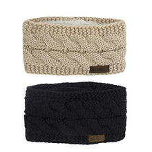 Load image into Gallery viewer, Women Winter Warm Headband Fuzzy Fleece Lined Thick Cable Knit Head Wrap Ear Warmer Black &amp; Beige
