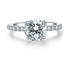 Load image into Gallery viewer, Swarovski Zircon 2 Ct Round-Cut Halo Bridal Ring 925 Silver Accented Brilliant Solitaire Engagement Ring (Silver, 7)
