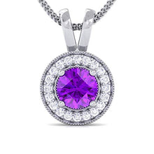 Load image into Gallery viewer, Diamond Pendants 1/2 cttw Certified Natural Diamond &amp; Amethyst Halo Necklace Pendant in 14 K Solid Gold Trending Designs (IJ color, SI clarity)
