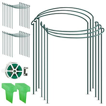 Load image into Gallery viewer, CKE 20 Pack 4mm Plant Support Stakes, Metal Peony Support, Garden Plant Cage Stake Support, Plant Support Ring, Green Half Round Plant Support Ring for Peony, Tomato, Rose, Vine Plant 10" W x 15.8" H
