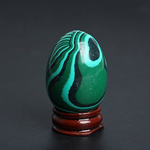 Load image into Gallery viewer, 2 Inches Malachite Gemstone Carved Eggs Polished Botryoidal Quartz Reiki Crafts Crystal with Wood Stand
