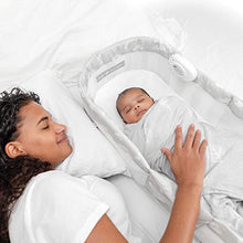 Load image into Gallery viewer, Baby Delight Snuggle Nest Harmony Infant Sleeper | Silver Clouds Fabric Pattern | Portable Sleeper with Sound &amp; Light Unit | Waterproof Foam Mattress w/ Sheet
