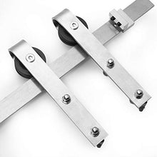 Load image into Gallery viewer, Sliding Barn Door 36 x 84 with Stainless Steel 6.6ft Hardware | Quadro 4002 White Silk with Frosted Opaque Glass | Top Mount Rail Hangers Sturdy Silver Set | Lite Wooden Solid Panel Interior Doors
