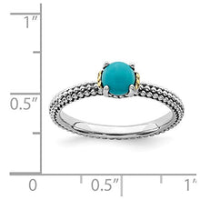 Load image into Gallery viewer, Solid 925 Sterling Silver and 14k Yellow Gold Stackable Turquoise Vintage Antiqued Ring Eternity Band Size 9
