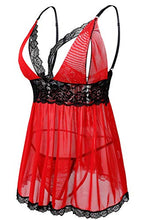 Load image into Gallery viewer, Donnalla Women's Sexy Plus Size Lingerie - Split Cup Lace Babydoll Sleepwear Chemise Set (Red,4XL)
