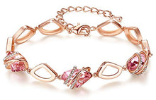 Load image into Gallery viewer, Leafael Wish Stone Link Charm Bracelet with Vintage Pink Birthstone Crystal for October, Rose Gold Plated, 7"+2"
