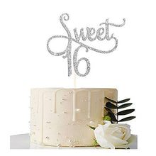 Load image into Gallery viewer, Sweet 16 Sixteenth 16th Birthday Decorations Turquoise Blue Party Balloons Supplies 30" Silver Number"16" Happy Birthday Balloons Tinsel Curtain, Sweet 16 Silver Cake Topper
